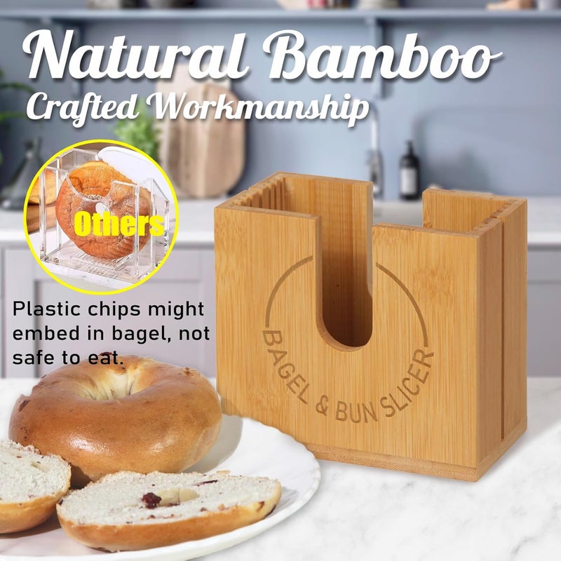 cenleoha Large Adjustable Bagel Slicer Holder | Bamboo Bagel Cutting Holder with Width-Adjustable Slots for Small & Large Bagels, Buns & English Muffins, Knife Groove & Non-Slip Base - Image 4